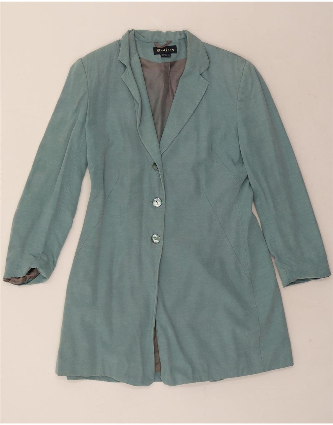 MONSOON Womens Longline 3 Button Blazer Jacket UK 14 Medium Blue Vintage Monsoon and Second-Hand Monsoon from Messina Hembry 
