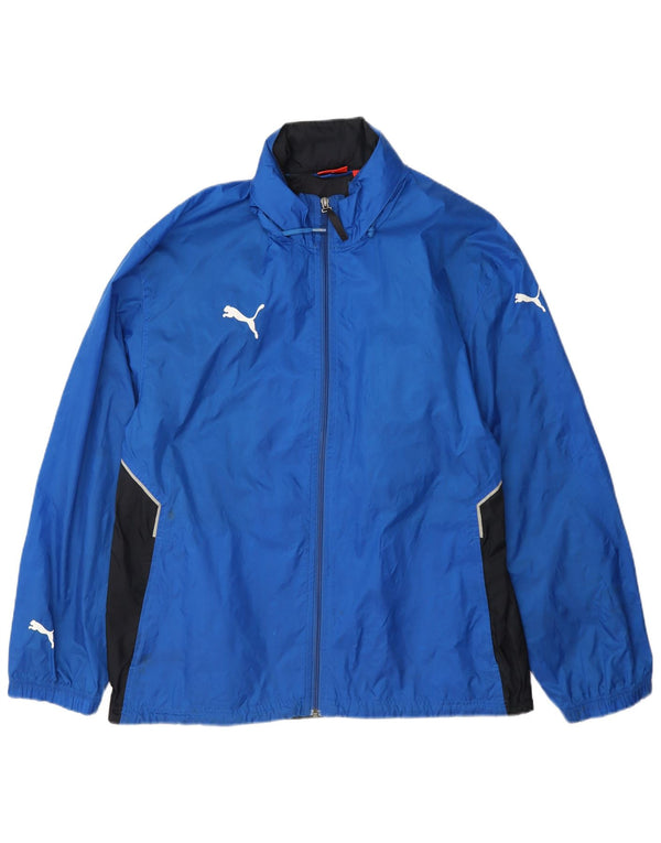 Męska kurtka przeciwdeszczowa Puma z kapturem UK 38 Średni niebieski Nylon z blokami kolorów