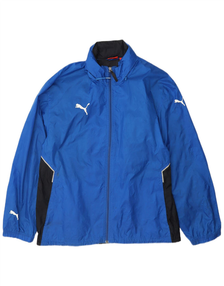 Męska kurtka przeciwdeszczowa Puma z kapturem UK 38 Średni niebieski Nylon z blokami kolorów