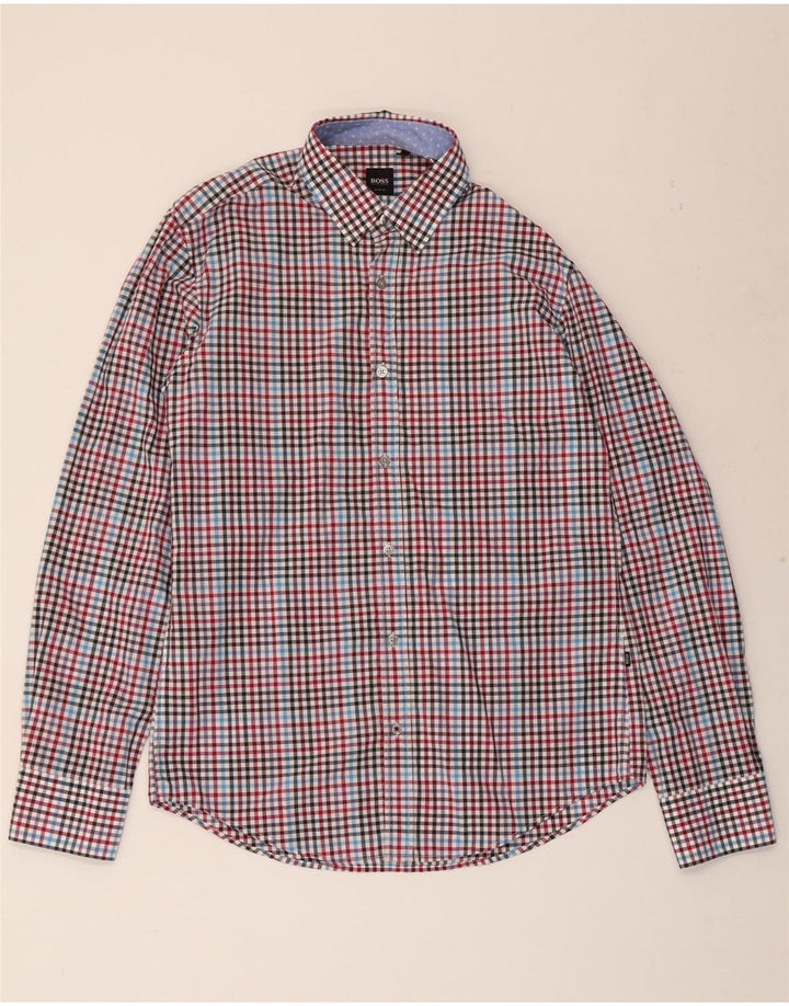 Męska koszula slim fit HUGO BOSS, średnia, wielobarwna bawełna w kratkę