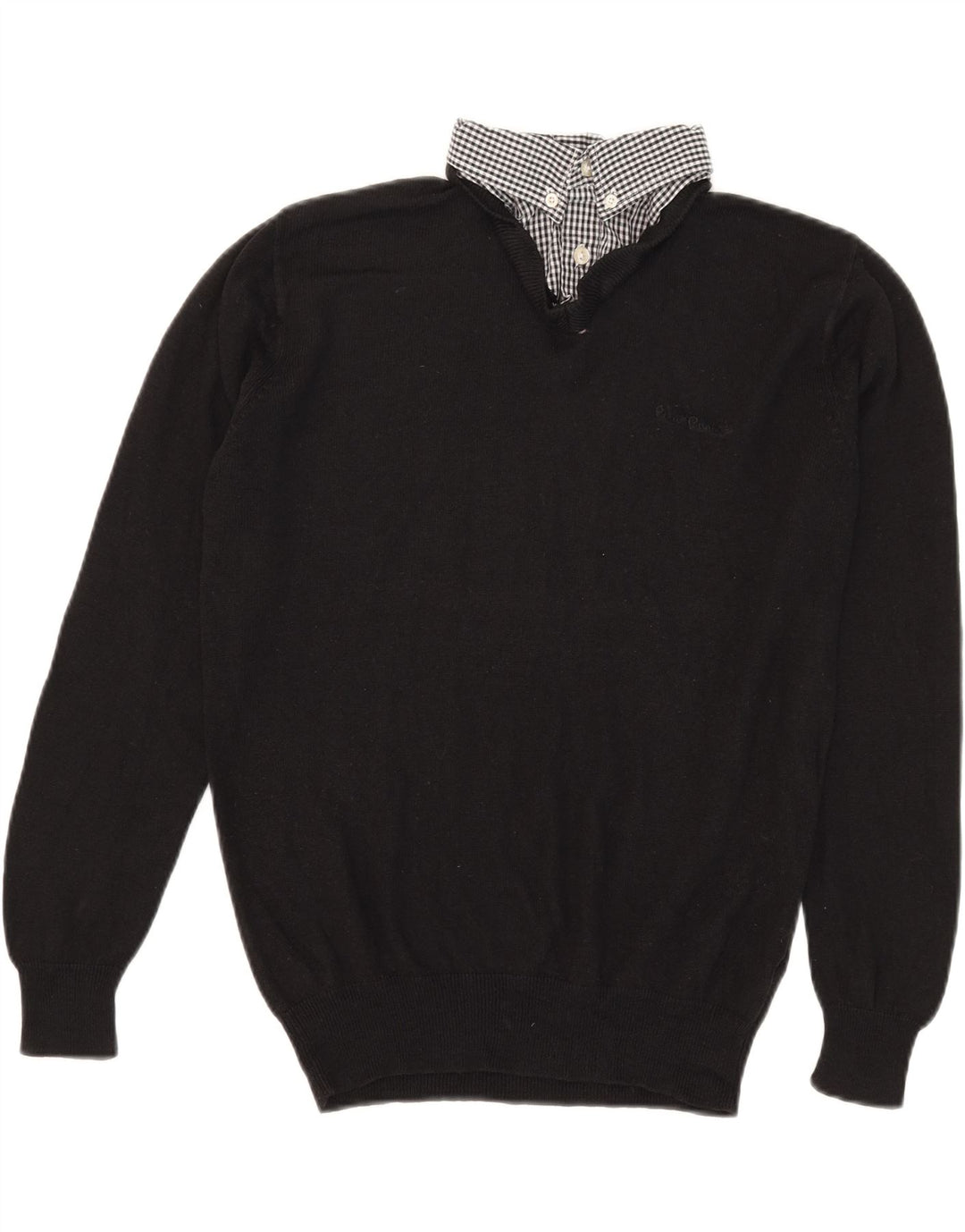 Męski sweter Pierre Cardin z dekoltem w kształcie litery V, średni, czarny akryl w kratkę