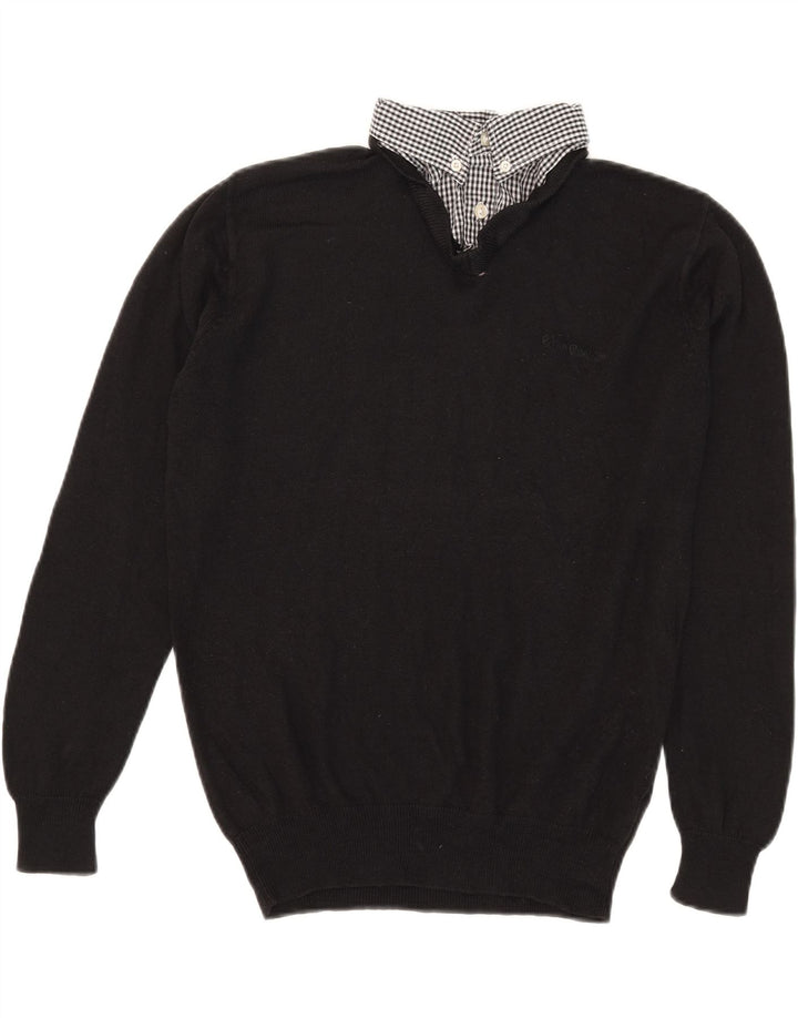 Męski sweter Pierre Cardin z dekoltem w kształcie litery V, średni, czarny akryl w kratkę