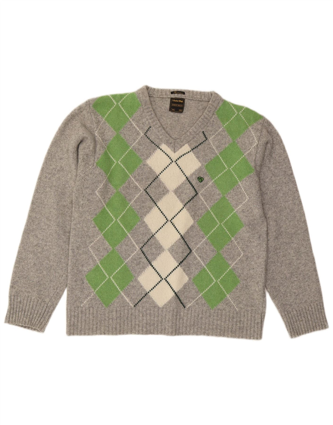 Męski sweter Meltin' Pot z dekoltem w kształcie litery V, XL, szary Argyle/diamentowa wełna
