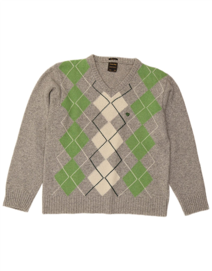 Męski sweter Meltin' Pot z dekoltem w kształcie litery V, XL, szary Argyle/diamentowa wełna