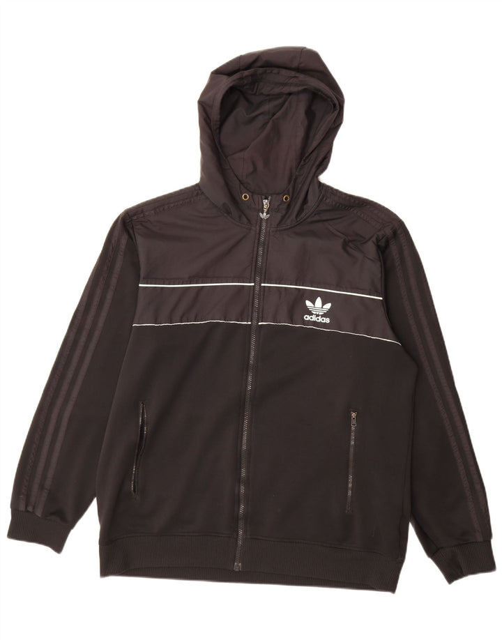 Adidas Męski sweter z kapturem i zamkiem błyskawicznym, duży, czarny poliester