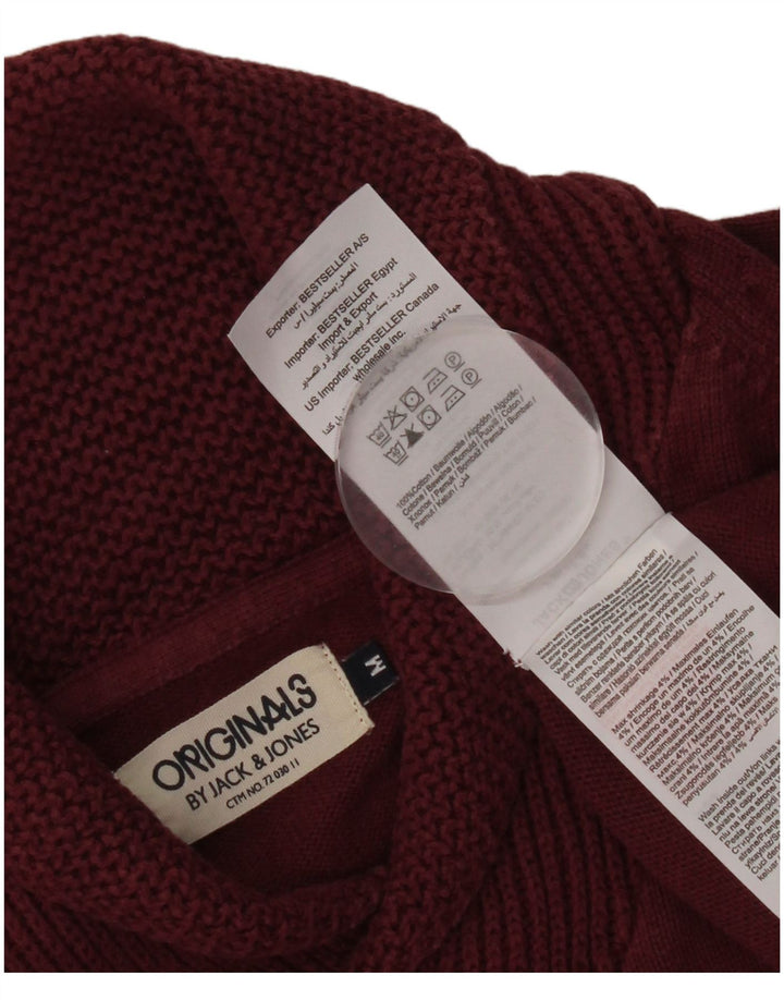 Męski sweter JACK & JONES z szalowym dekoltem, średnia, bordowa bawełna
