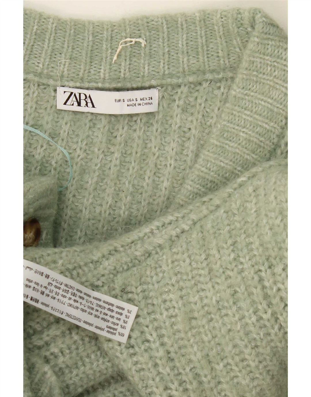 Damski sweter oversize Zara UK 10, mały, zielony, nakrapiany poliester