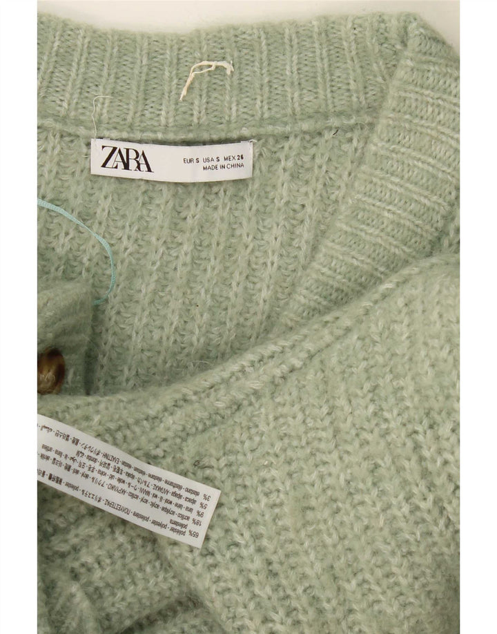 Damski sweter oversize Zara UK 10, mały, zielony, nakrapiany poliester