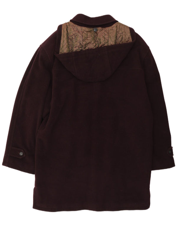 Vintage Womens Hooded Duffle Coat UK 44 2XL Purple Virgin Wool