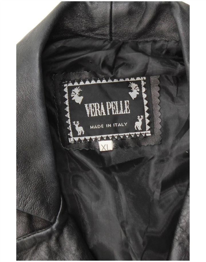 VINTAGE damski płaszcz skórzany UK 18 XL czarna skóra