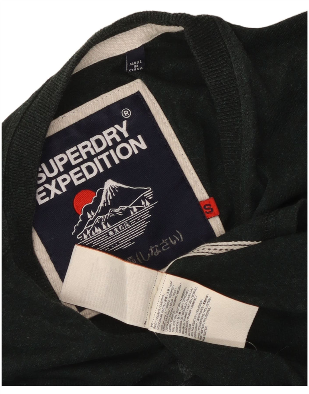 Męski top Superdry z grafiką, długim rękawem, mały, zielony, bawełniany