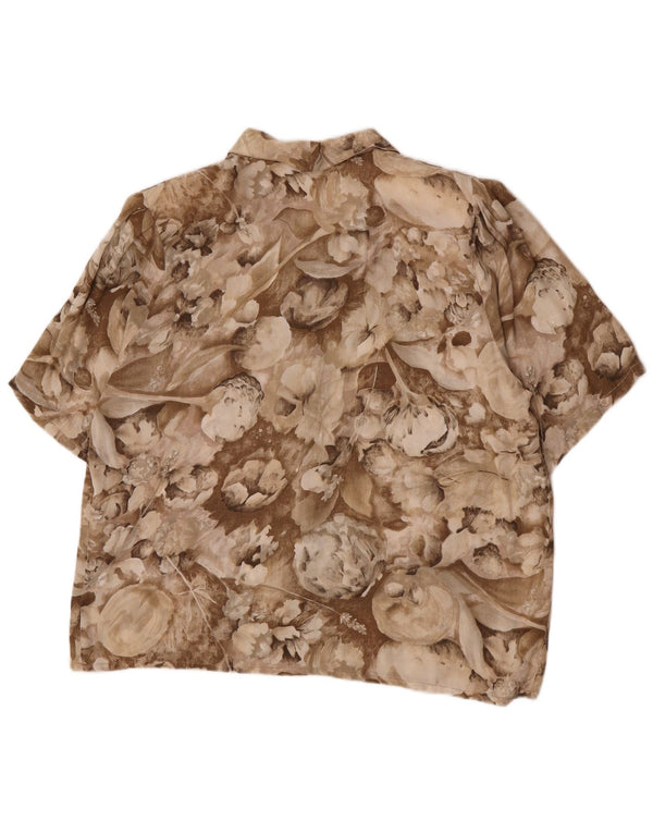 Koszula damska z krótkim rękawem w stylu vintage, UK 18 XL, brązowa w kwiaty