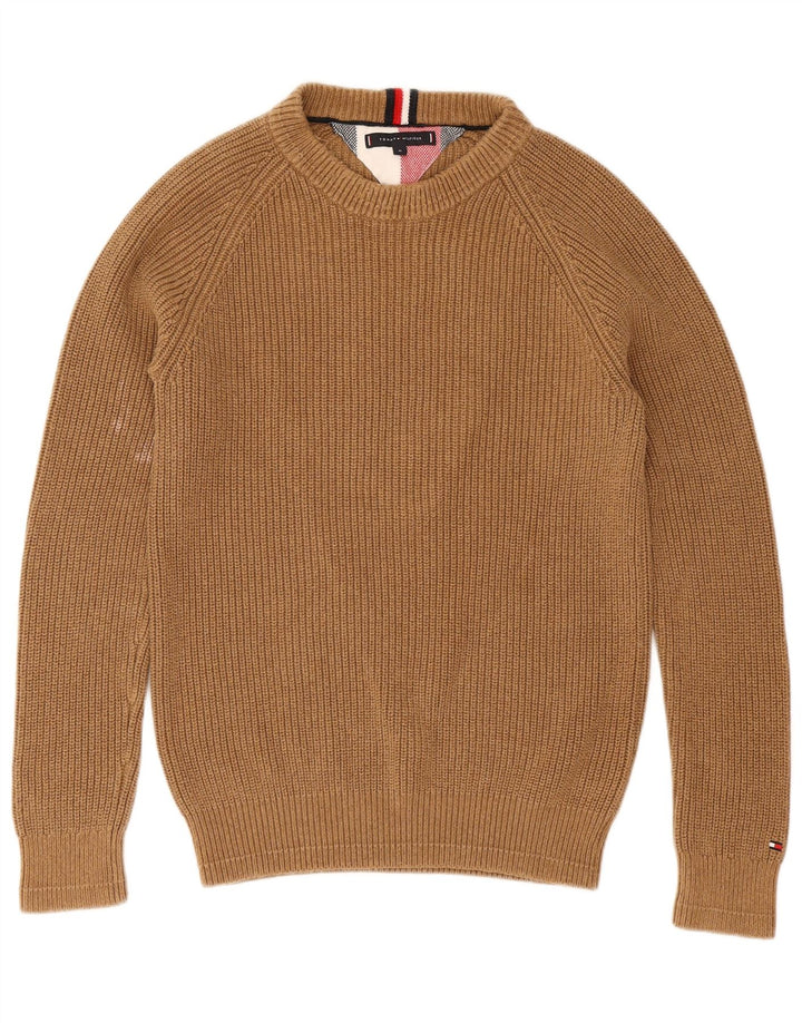 Męski sweter Tommy Hilfiger z dekoltem w łódkę, średniobrązowy, bawełniany