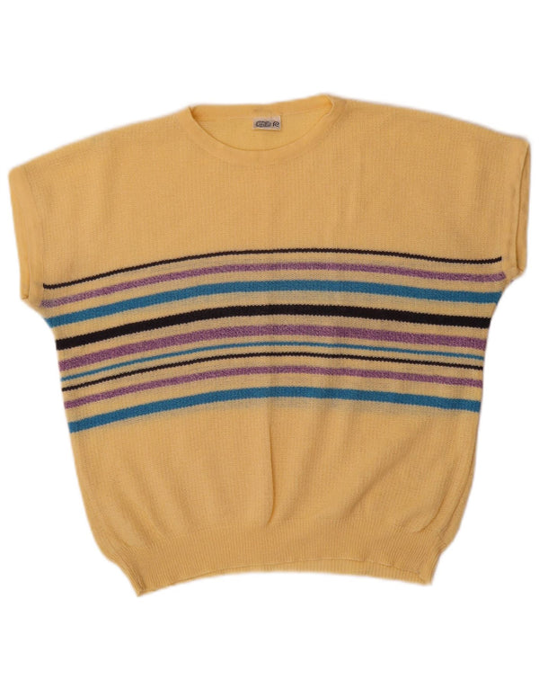 Vintage damski sweter z dekoltem w łódkę UK 16, duże żółte paski