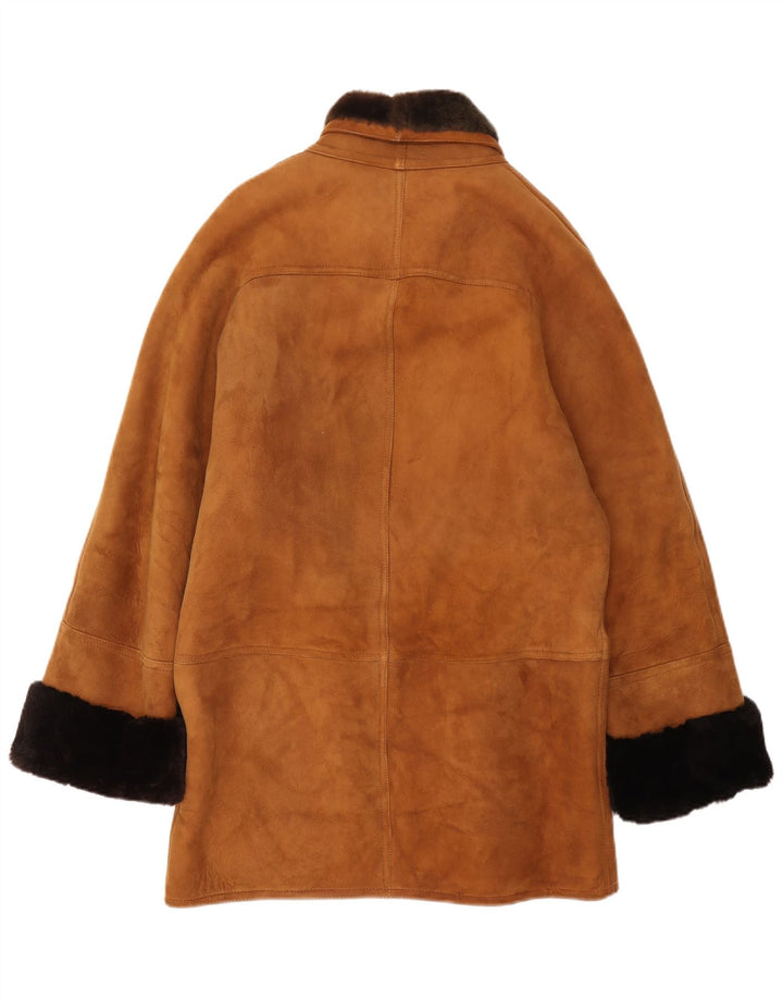 Vintage męska luźna kurtka shearling IT 46 mała brązowa skóra