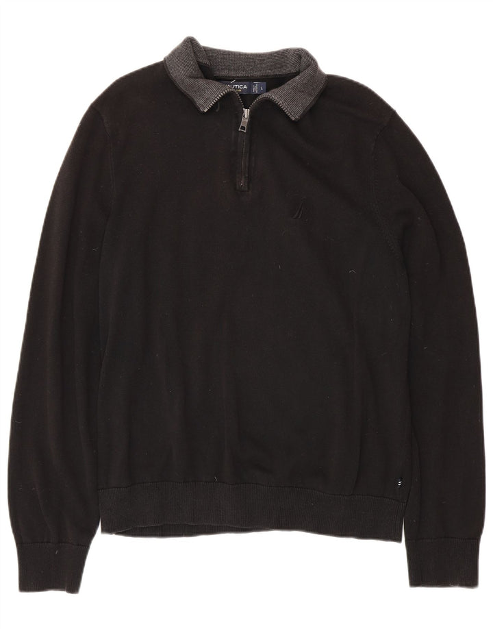 Męski sweter NAUTICA z zamkiem błyskawicznym, duży, czarny, bawełniany