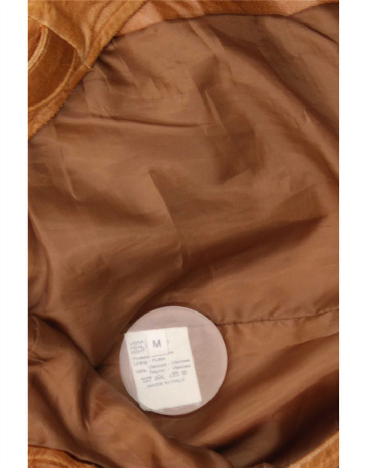 Męska kurtka skórzana w stylu vintage UK 38 Średnia brązowa skóra
