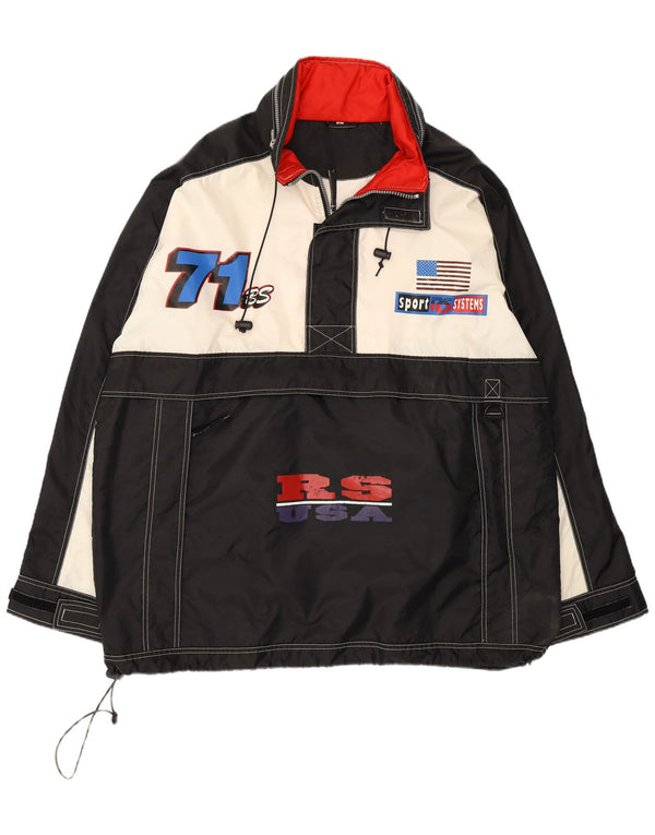 Vintage męska amerykańska kurtka Anorak z kapturem i grafiką UK 42 XL w kolorze czarnym