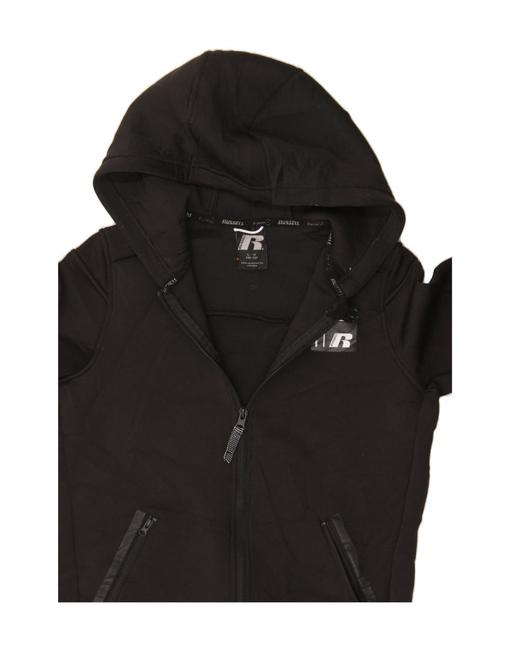 RUSSELL ATHLETIC Boys Zip Hoodie Sweater 10-11 Years Large Black Polyester Vintage Russell Athletic and Second-Hand Russell Athletic from Messina Hembry 