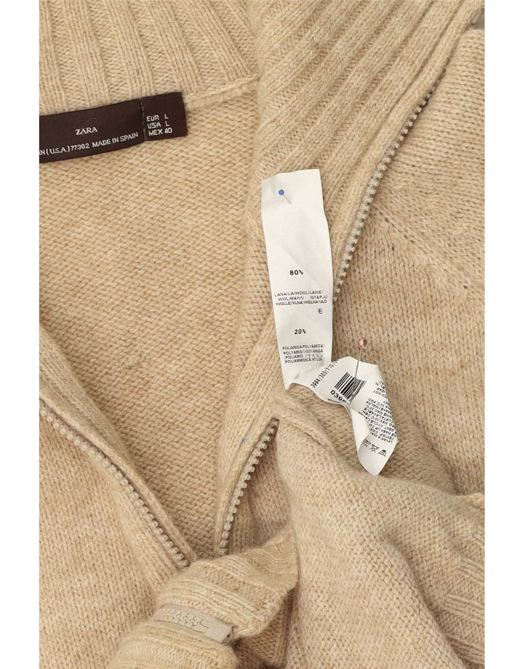 Zara Męski sweter kardiganowy, duży, beżowy, wełniany