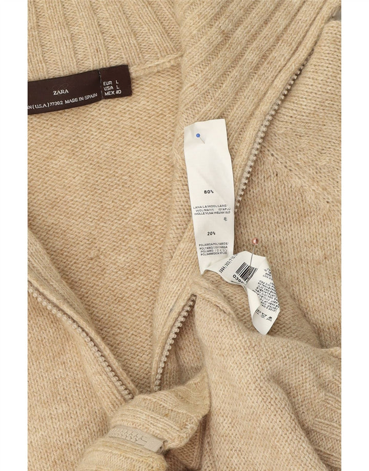 Zara Męski sweter kardiganowy, duży, beżowy, wełniany