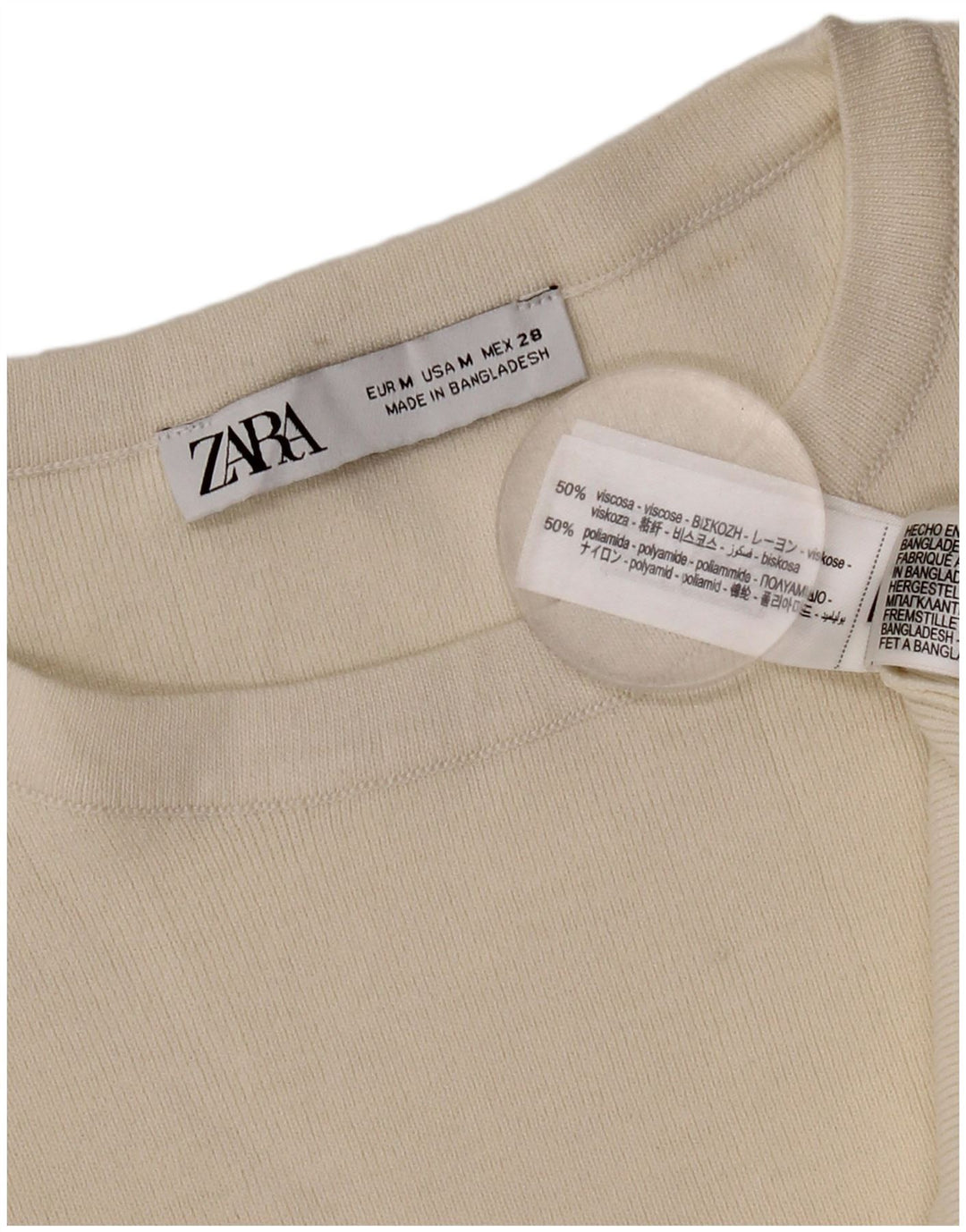 Damski T-shirt oversize Zara Top UK 14 Medium Off White Wiskoza