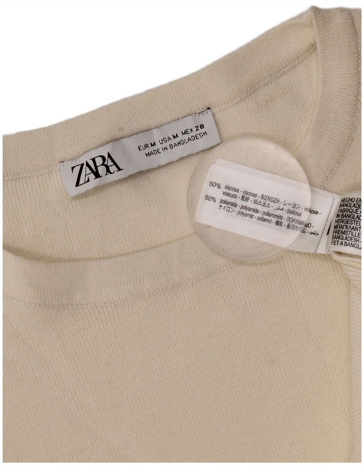 Damski T-shirt oversize Zara Top UK 14 Medium Off White Wiskoza
