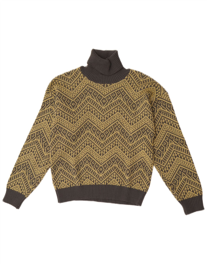 Vintage damski sweter z golfem UK 14, średni żółty Chevron