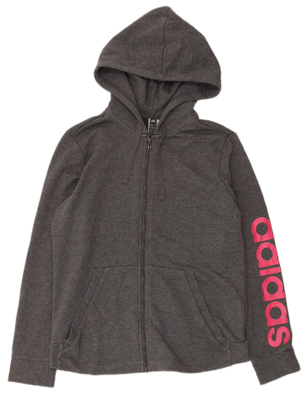 Damska bluza z kapturem i zamkiem błyskawicznym Adidas Graphic Regular Fit UK 16, duża, szara