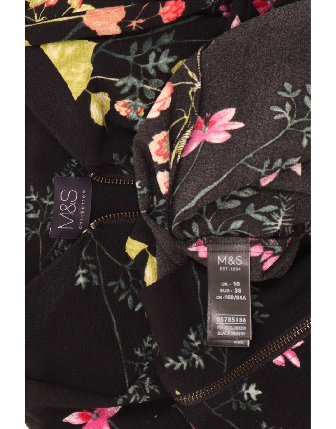 Marks & Spencer Damska kurtka bomberka oversize UK 10, mała, czarna, w kwiaty
