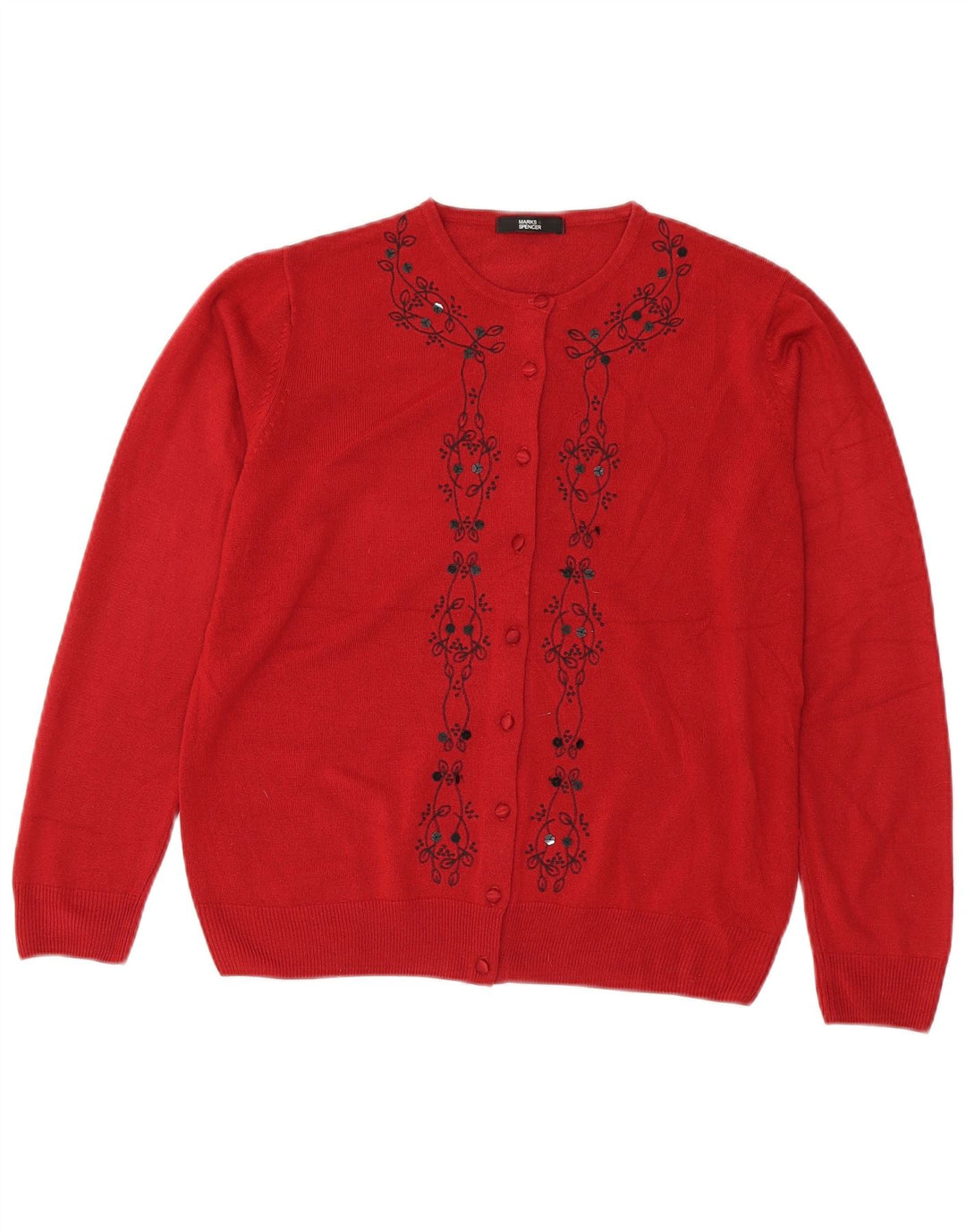 Marks & Spencer Damski sweter rozpinany UK 14 Średni czerwony kwiatowy akryl