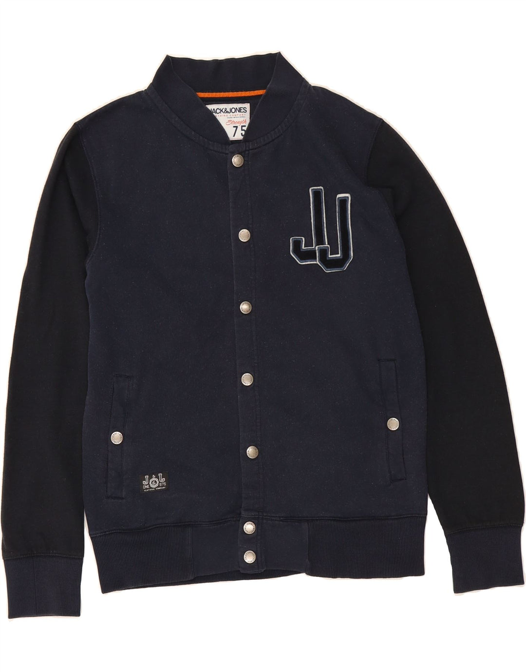 JACK & JONES Mens Varsity Jacket UK 38 Medium Navy Blue Cotton Vintage Jack & Jones and Second-Hand Jack & Jones from Messina Hembry 