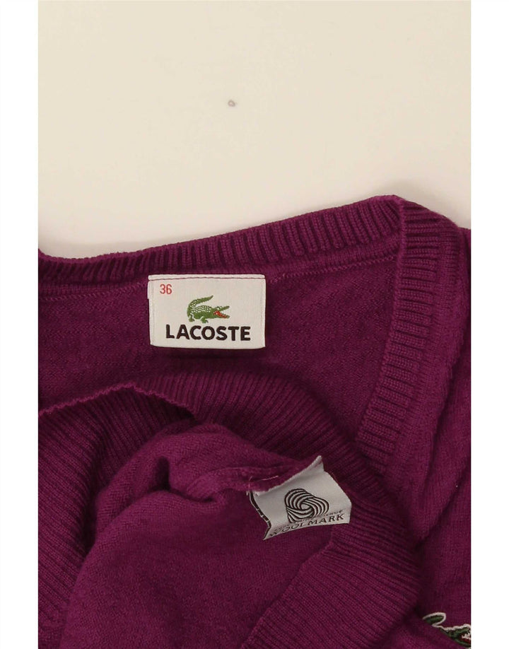 Lacoste Damski sweter z dekoltem w kształcie litery V, rozmiar 36, mała fioletowa wełna