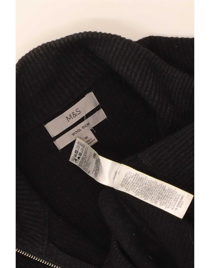 Marks & Spencer Męski sweter kardigan, średnia czarna wełna