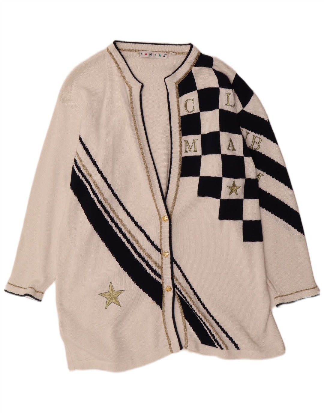 Damski sweter oversize o przedłużonym kroju VINTAGE UK 14 Średni biały