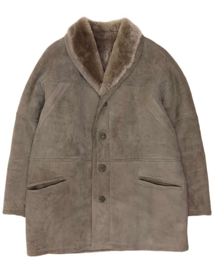 Vintage męska kurtka Shearling EU 50, duża, szara skóra Shearling