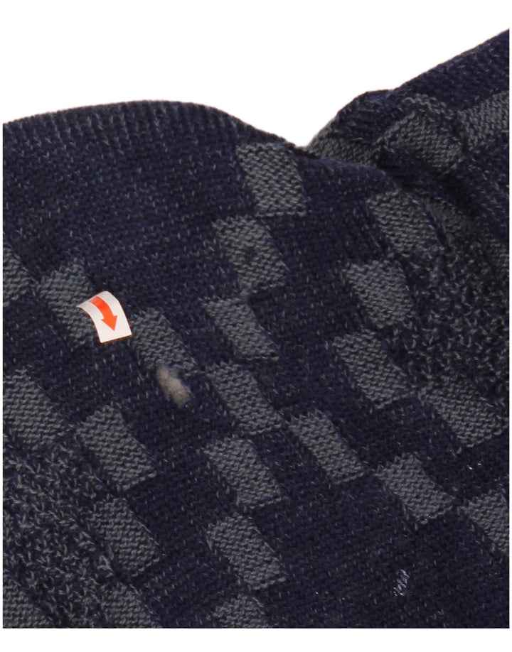 Męski sweter rozpinany VINTAGE, duży, granatowy, geometryczny, wiskoza