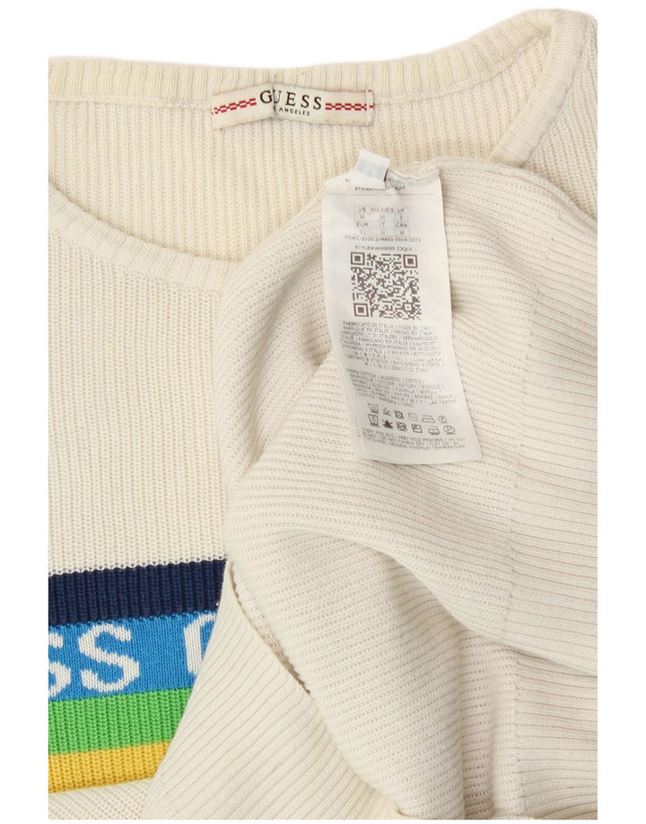 Damski sweter Guess z graficznym wycięciem pod szyją, UK 8, mały, biały, bawełniany