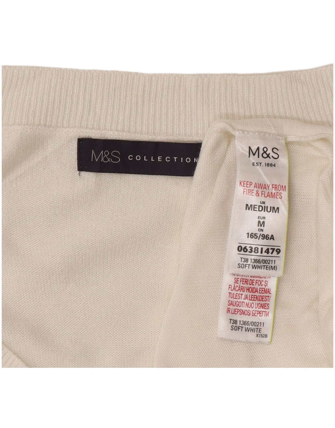 Marks & Spencer Damski sweter z dekoltem w kształcie litery V, UK 14, średni biały w kwiaty