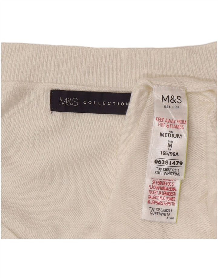 Marks & Spencer Damski sweter z dekoltem w kształcie litery V, UK 14, średni biały w kwiaty