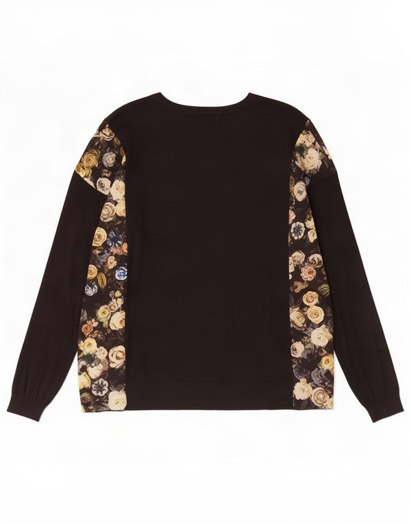 Marks & Spencer Damski sweter z dekoltem w łódkę UK 16, duży, czarny w kwiaty