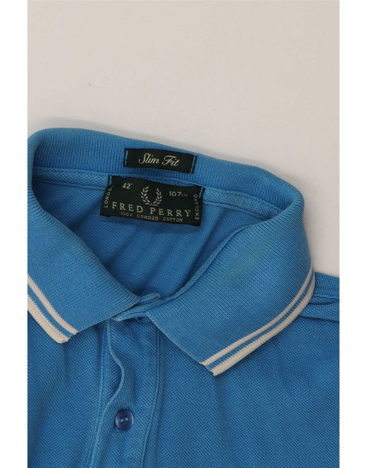 Męska koszulka polo o dopasowanym kroju Fred Perry, mała, niebieska, bawełniana