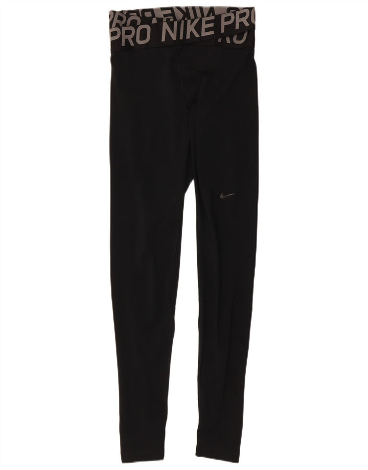 Damskie legginsy Nike Dri Fit Graphic UK 8, małe czarne, poliestrowe z blokami kolorów