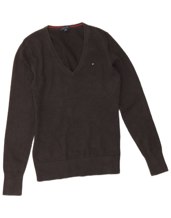 Damski sweter Tommy Hilfiger z dekoltem w kształcie litery V, UK 6 XS, czarna bawełna