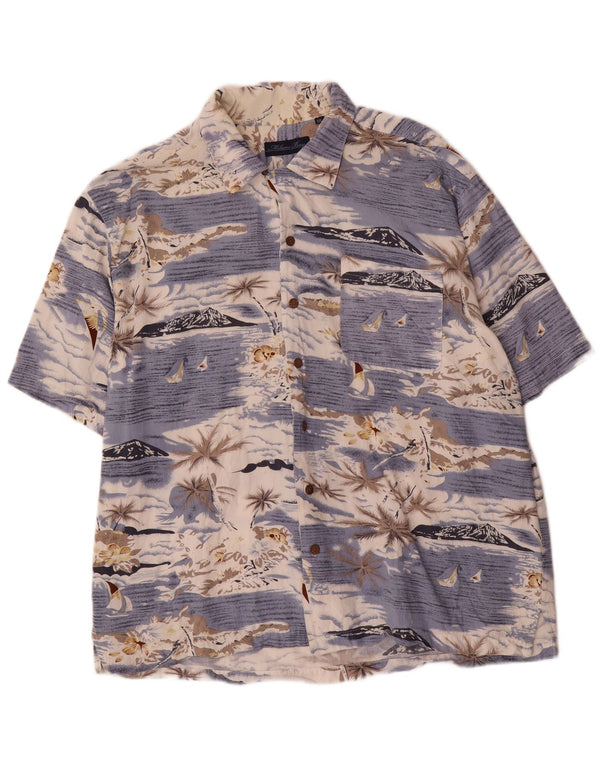 Vintage męska hawajska koszula z krótkim rękawem 2XL niebieski sztuczny jedwab