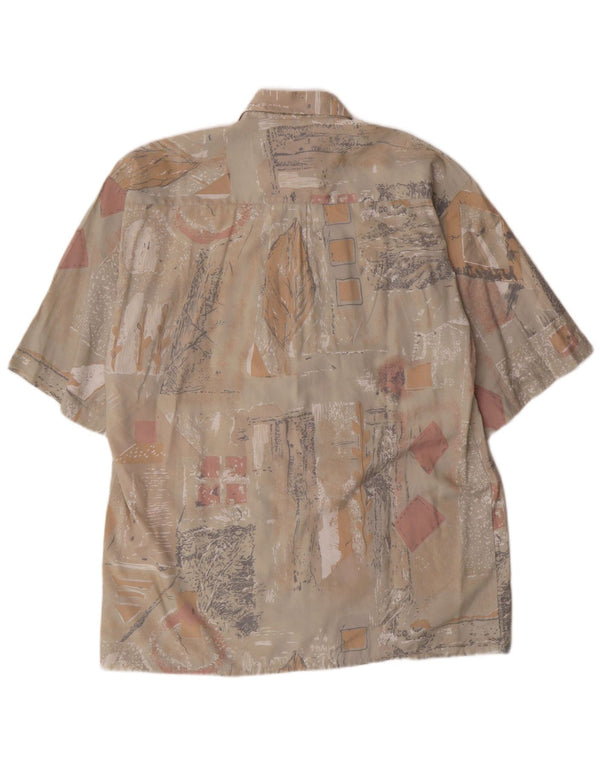 Koszula męska z krótkim rękawem w stylu vintage, rozmiar 39/40, średni beż geometryczny