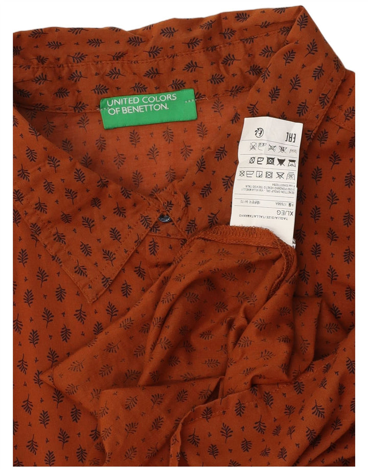Koszula damska BENETTON UK 18 XL, brązowa, bawełniana w kwiaty