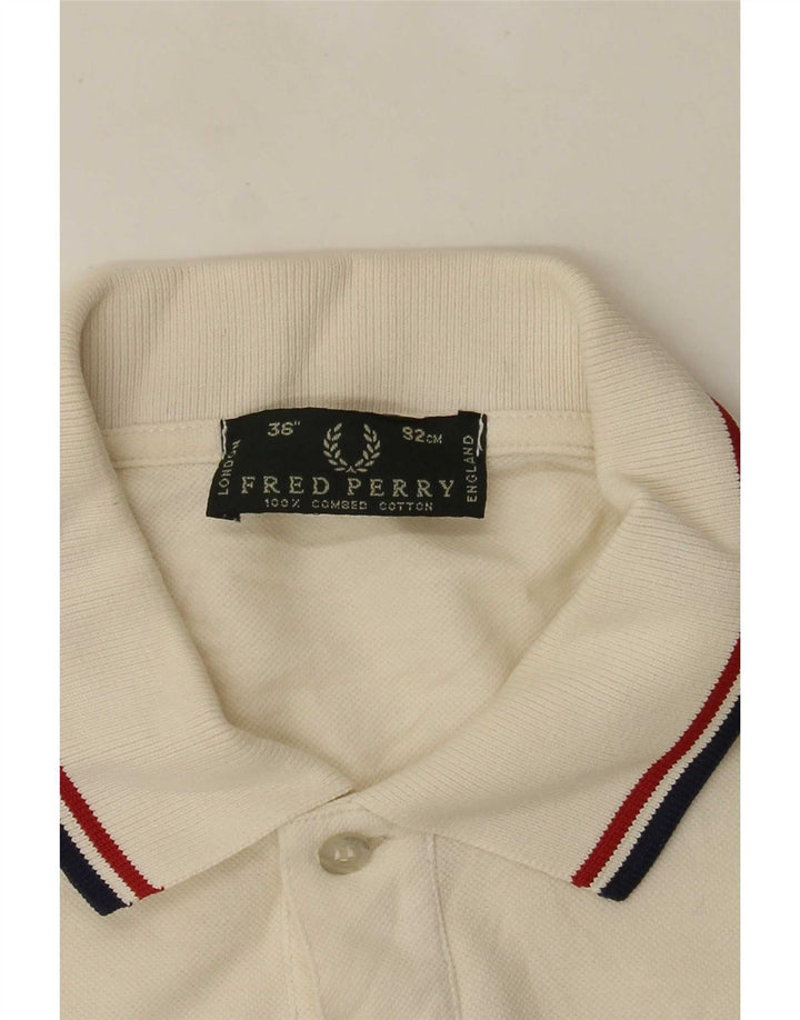Męska koszulka polo Fred Perry z długim rękawem, mała, z białej bawełny
