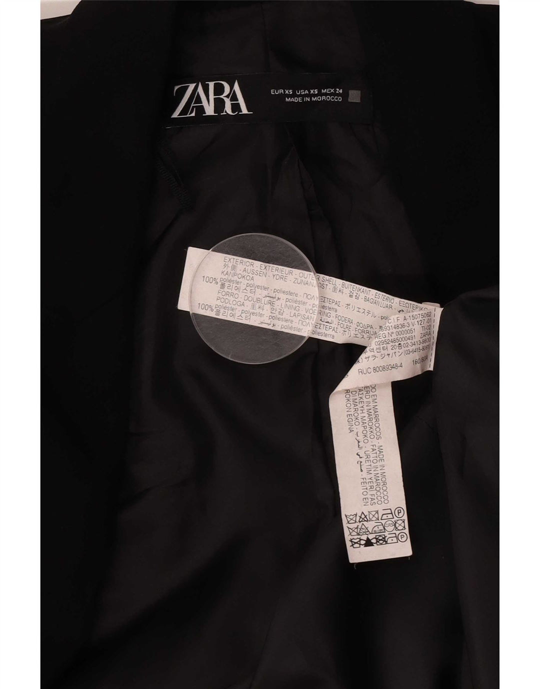Damska marynarka Zara Oversize z rękawami 3/4 i otwartymi, UK 6 XS, czarny poliester