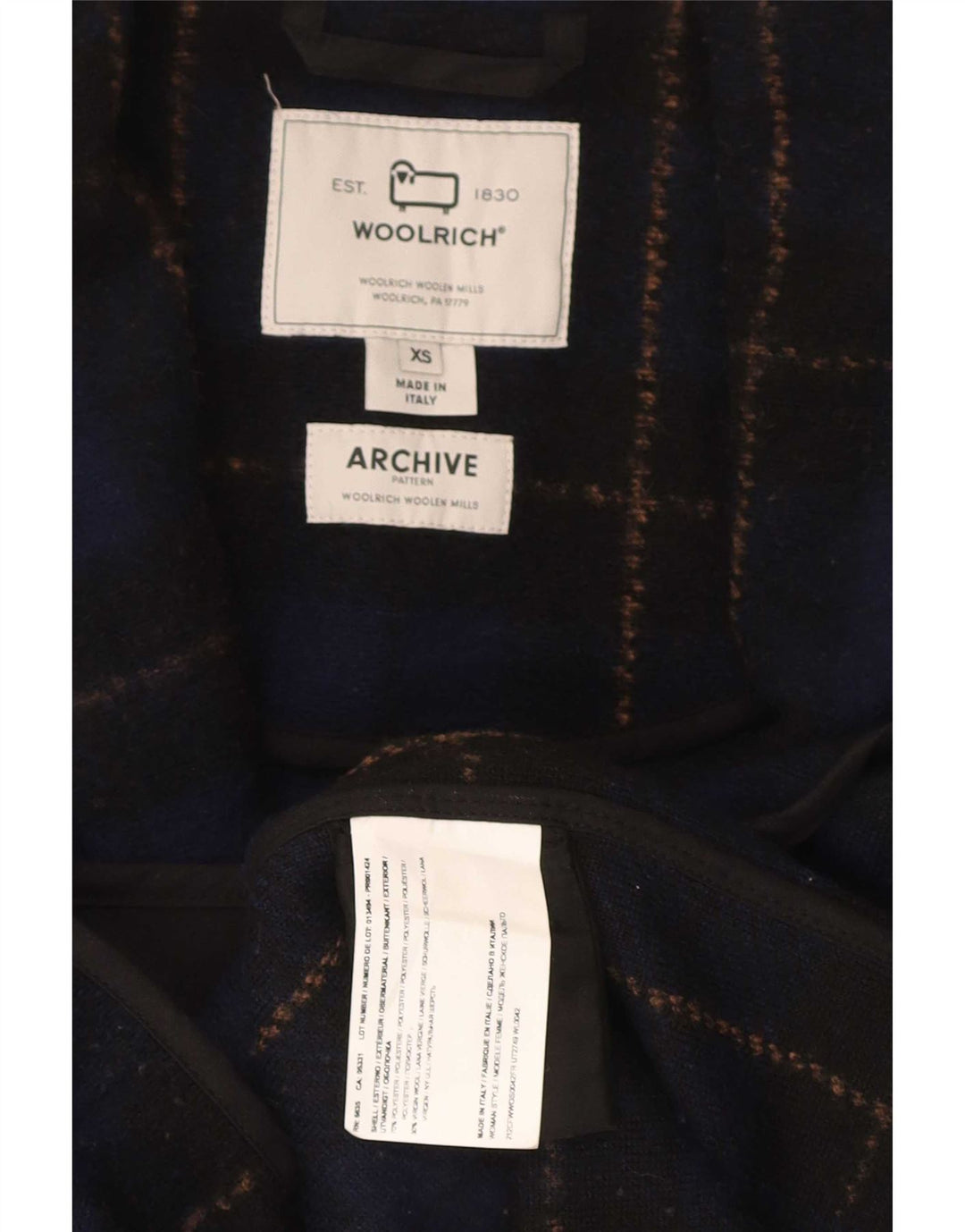 Damski płaszcz oversize Woolrich UK 6 XS z poliestru w granatową kratkę